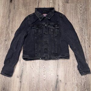 Boom Boom Jeans Black Distressed Denim Jean Jacket Size Medium M EUC